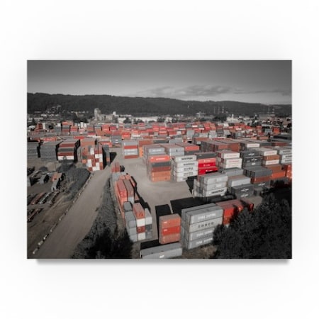 Moises Levy 'Red Shipping Crates' Canvas Art,14x19